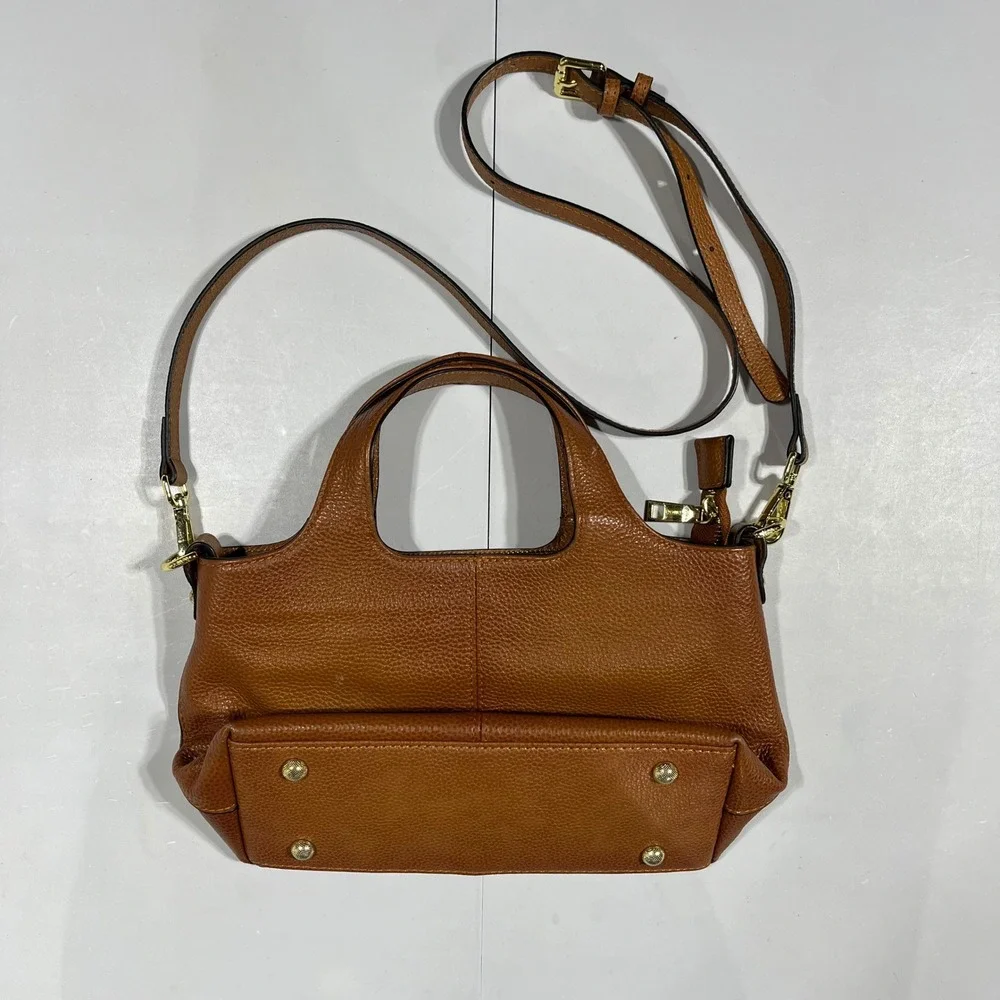 Kattee Old Money Cognac Brown Pebbled Leather Crossbody Handbag Satchel Classic